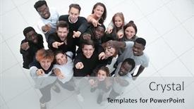  Presentation with group - PPT theme consisting of multiethnic-group-of-five-male background and a light gray colored foreground