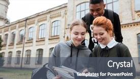  Presentation with people - PPT theme featuring multiethnic group of happy young background and a  colored foreground