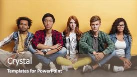  Presentation with group - PPT theme featuring multiethnic group of serious young background and a violet colored foreground