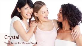  Presentation with group - PPT theme consisting of multiethnic group of young woman background and a lemonade colored foreground