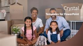  Presentation with parents - PPT theme with multiethnic-parents-with-two-daughters background and a gray colored foreground