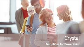  Presentation with queue - PPT layouts featuring multiethnic people standing in queue background and a coral colored foreground