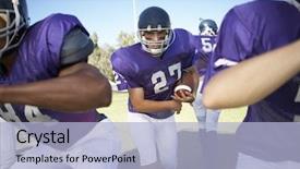  Presentation with football field - Slide deck consisting of multiethnic players playing american football background and a light blue colored foreground