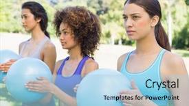  Presentation with group of sports balls - Amazing presentation design having multiethnic sporty women with medicine backdrop and a  colored foreground