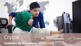  Presentation with hijab modern - Beautiful slide set featuring multiethnic-startup-business-team-arabian backdrop and a coral colored foreground