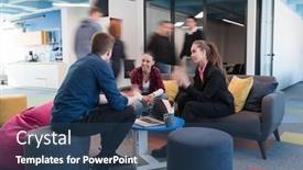  Presentation with coworking - PPT theme consisting of multiethnic-startup-business-team background and a ocean colored foreground