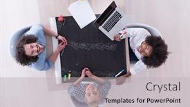  Presentation with brainstorming top view - Colorful presentation theme enhanced with office interior brainstorming top view backdrop and a light gray colored foreground