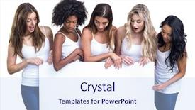  Presentation with airport boarding board - Presentation with multiethnic women holding white board on white background background and a light blue colored foreground