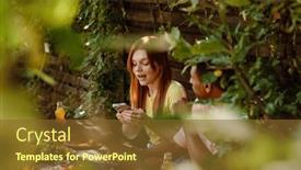  Presentation with summer party - Theme featuring multiethnic-young-friends-in-summer background and a tawny brown colored foreground