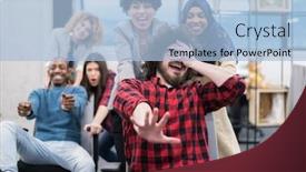  Presentation with fun work - PPT theme with multiethnics-startup-business-team background and a light blue colored foreground