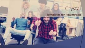  Presentation with fun work - Slide deck with multiethnics-startup-business-team background and a lemonade colored foreground