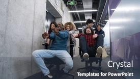  Presentation with fun work - Audience pleasing PPT theme consisting of employees laughing enjoying funny activity backdrop and a tawny brown colored foreground