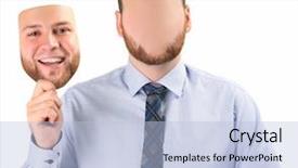  Presentation with happy sad mask - Presentation theme consisting of behavior word cloud concept background and a lemonade colored foreground