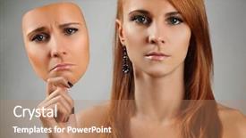  Presentation with mask - Audience pleasing presentation consisting of multifaceted - young woman holding happy mask backdrop and a  colored foreground