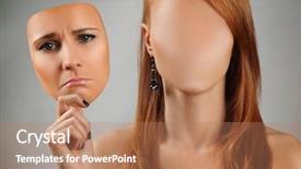  Presentation with happy sad mask - PPT layouts featuring multifaceted - young woman holding happy mask background and a  colored foreground