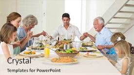  Presentation with dining table - Beautiful presentation featuring multigeneration family praying together backdrop and a lemonade colored foreground