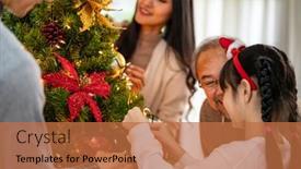  Presentation with season greeting 2022 - Cool new theme with multigenerational-asian-family-decorating backdrop and a red colored foreground