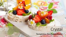  Presentation with delicious cakes pastry fruit - PPT theme featuring process food whole food - multigrain rice cakes with berries background and a soft green colored foreground