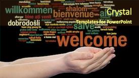  Presentation with welcome - PPT layouts featuring multilingual metaphor to world background and a wine colored foreground