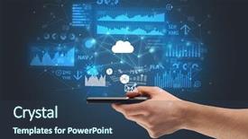  Presentation with application - Slides featuring multimedia advertising - businessman using phone with flying background and a  colored foreground