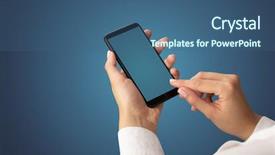  Presentation with female - Slides consisting of multimedia telecommunications - mockup for female hand using background and a  colored foreground