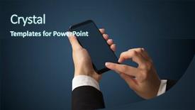  Presentation with female - Slide set consisting of multimedia telecommunications - mockup for female hand using background and a  colored foreground