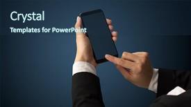  Presentation with female - Presentation theme with multimedia telecommunications - mockup for female hand using background and a  colored foreground