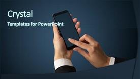  Presentation with female - Slide set consisting of multimedia telecommunications - mockup for female hand using background and a  colored foreground