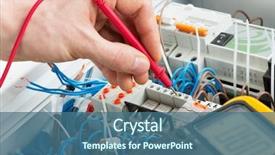  Presentation with electrician - Presentation design having multimeter probe at an electrical background and a ocean colored foreground