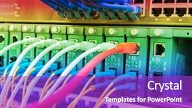  Presentation with fiber optic - Beautiful PPT theme featuring multimodal transport - fiber optic equipment backdrop and a  colored foreground