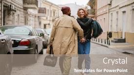  Presentation with walking together - Colorful presentation theme enhanced with multinational-beautiful-happy-couple-holding backdrop and a gray colored foreground