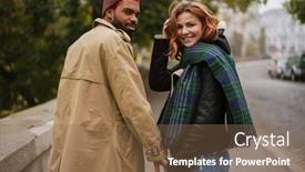  Presentation with walking together - Cool new presentation with multinational-beautiful-happy-couple-holding backdrop and a violet colored foreground