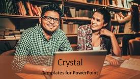  Presentation with university student internship - Audience pleasing PPT theme consisting of multinational couple of students studying backdrop and a red colored foreground