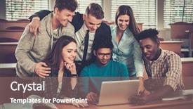  Presentation with lecture hall - PPT theme having multinational group of cheerful students background and a coral colored foreground