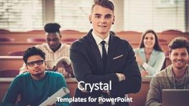  Presentation with lecture hall - Beautiful slide deck featuring multinational group of cheerful students backdrop and a  colored foreground