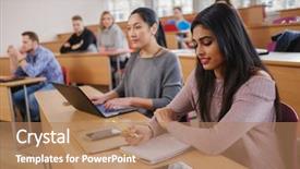  Presentation with students - Beautiful theme featuring multinational group of students backdrop and a  colored foreground