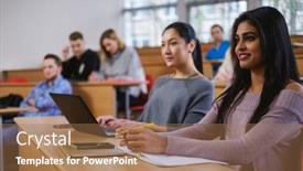  Presentation with students - Presentation featuring multinational-group-of-students background and a coral colored foreground