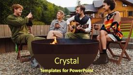  Presentation with campfire - Slide set consisting of multinational-people-drinking-tea background and a tawny brown colored foreground