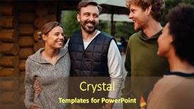  Presentation with people talking - Slide deck having multinational-people-talking-and-smiling background and a tawny brown colored foreground