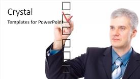  Presentation with three - Presentation theme with multiple alternatives - man choosing one of three background and a white colored foreground