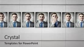  Presentation with media - Audience pleasing presentation theme consisting of multiple alternatives - portrait of headless businessman mixed backdrop and a light gray colored foreground