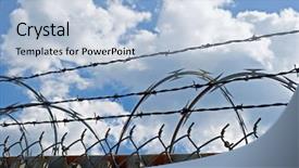  Presentation with razor - Slides consisting of multiple barriers razor and barbed wire background and a light blue colored foreground