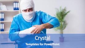  Presentation with medical splint broken bone hand - Presentation design featuring multiple broken bones and fracture background and a teal colored foreground