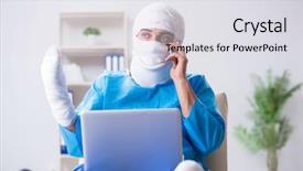  Presentation with medical splint broken bone hand - Presentation design enhanced with multiple broken bones and fracture background and a light gray colored foreground