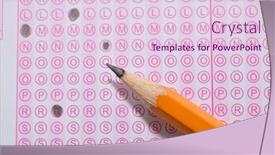  Presentation with customer satisfaction - PPT theme featuring multiple-choice-examination-form background and a  colored foreground