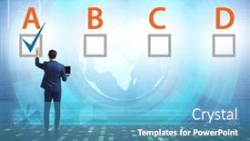  Presentation with choice - Presentation theme featuring multiple-choice-test-question-concept background and a teal colored foreground