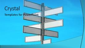  Presentation with water blue sky and peaceful - Slides enhanced with multiple directions - multidirectional blank metal signpost background and a teal colored foreground
