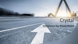  Presentation with empty road motion blur - PPT theme enhanced with multiple directions arrows - motion blur of the road background and a light blue colored foreground