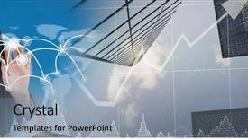  Presentation with map graph - Audience pleasing slide deck consisting of multiple graphs design - business woman touching interactive map backdrop and a light blue colored foreground