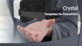  Presentation with virtual hand - Slide set having multiple graphs design - hand holding and interacting background and a dark gray colored foreground